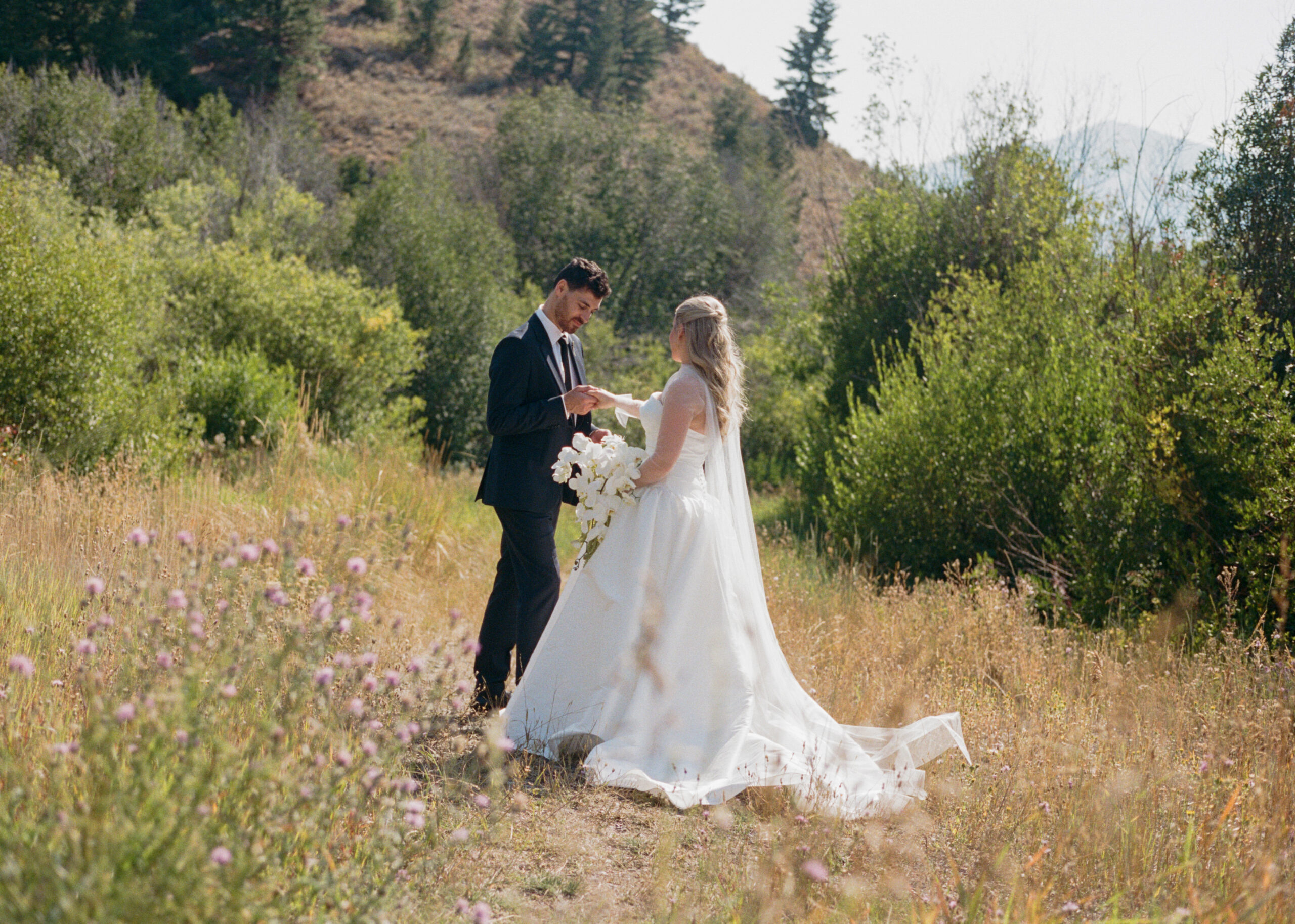 sun valley wedding couple at trail creek cabin
